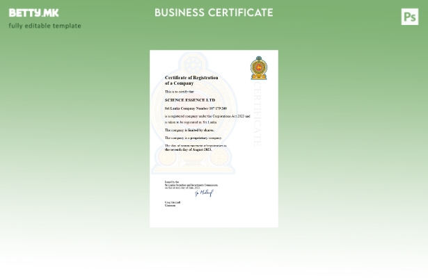 модерен стил Уверение за регистрација на бизнис во Шри Ланка Шаблон за шаблон Wo